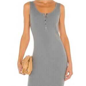 One Grey Day Cotton Cashmere Henley Midi Dress Size Medium 43” Long Minimalist